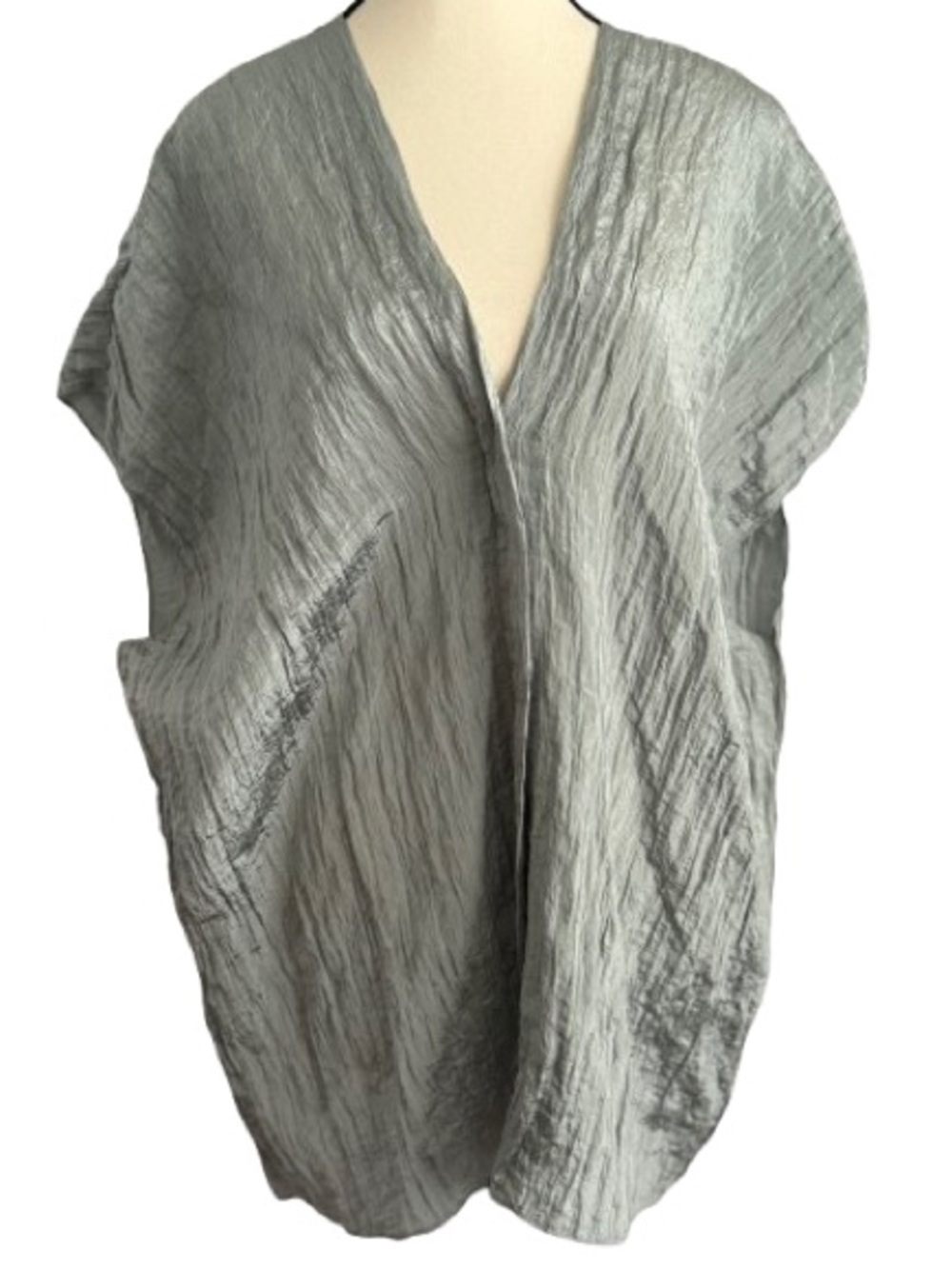 Vince Sea Stone Crinkle V Neck Popover Top XXL Shimmer Oversized - Picture 2 of 7